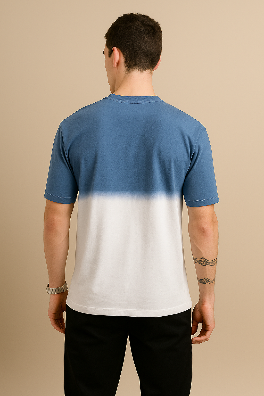 Blue & White Dip-Dye Bridge Graphic Oversized T-Shirt