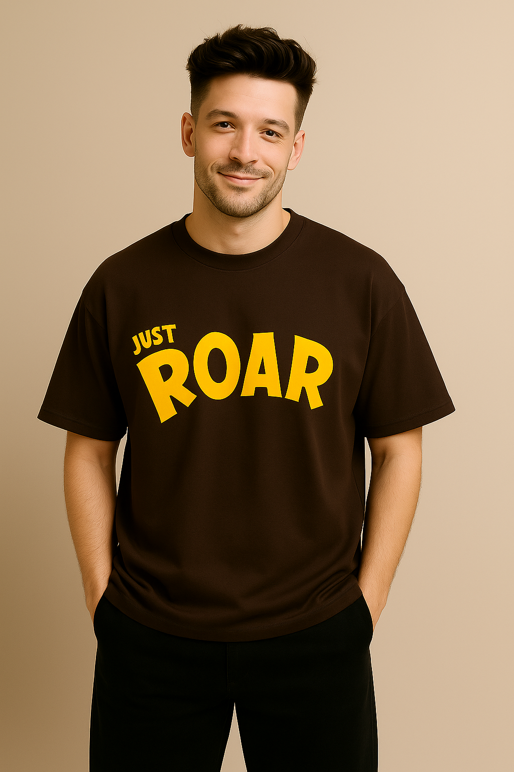 JUST ROAR" Graphic Tee – Chocolate Brown