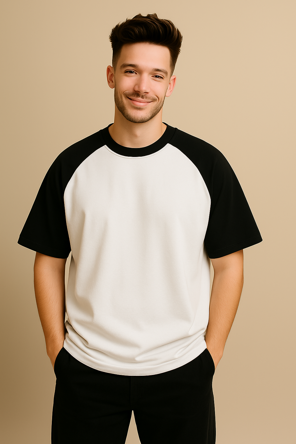 Valion Oversized Raglan Tee – Black & White