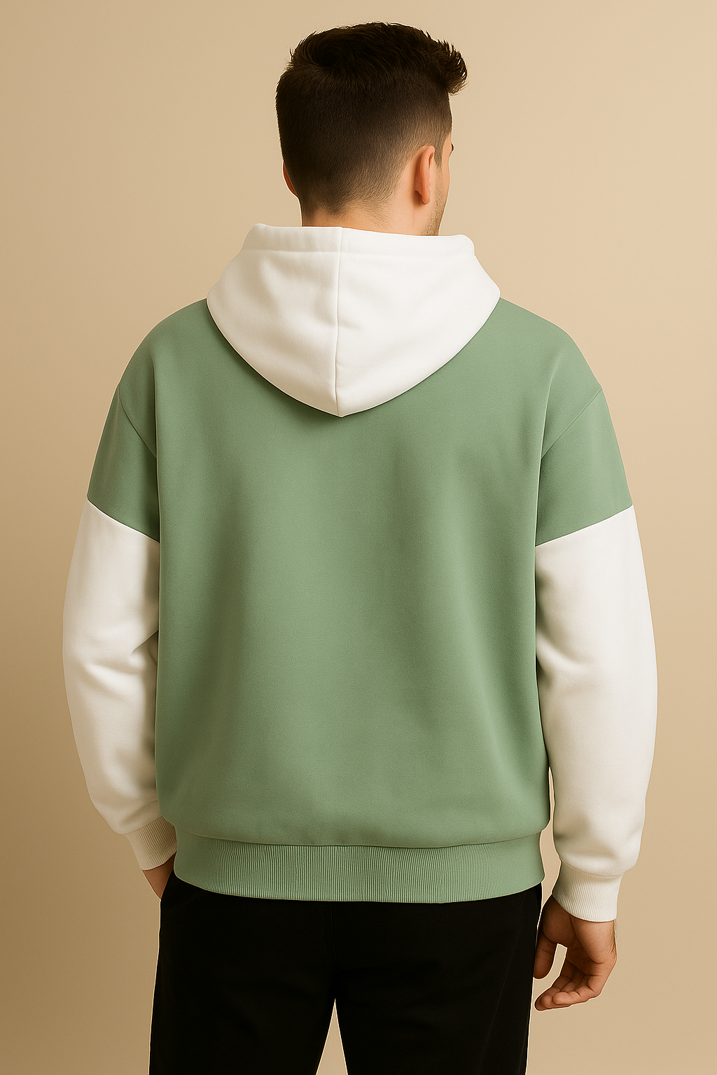 Colorblock Hoodie (Sage Green & Off-White)