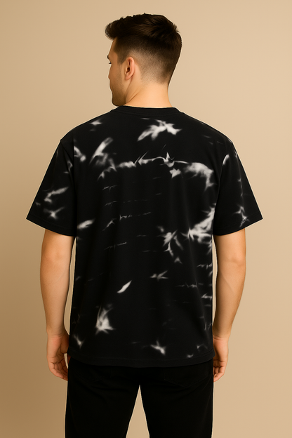 Black oversized Graphic printed T Shirt Down shoulder