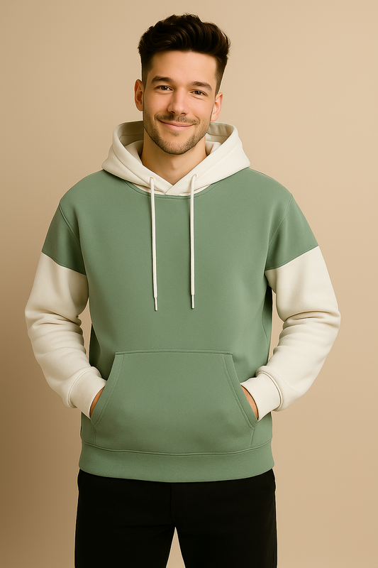 Colorblock Hoodie (Sage Green & Off-White)