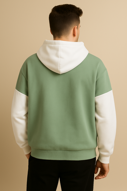 Colorblock Hoodie (Sage Green & Off-White)