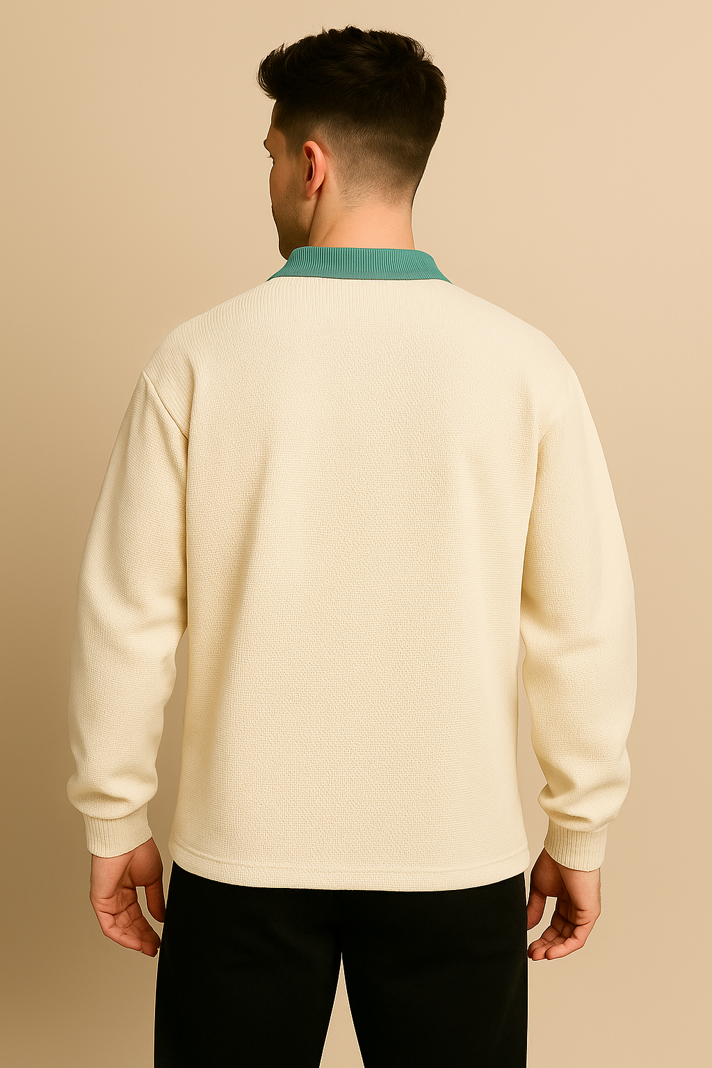 Beige Waffle Knit Polo Sweatshirt