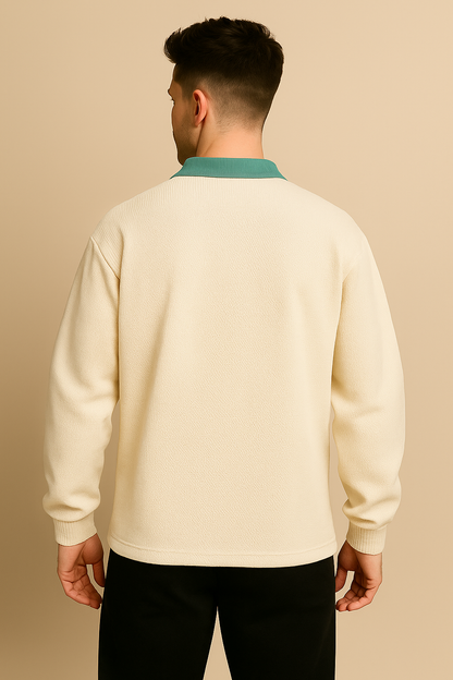 Beige Waffle Knit Polo Sweatshirt