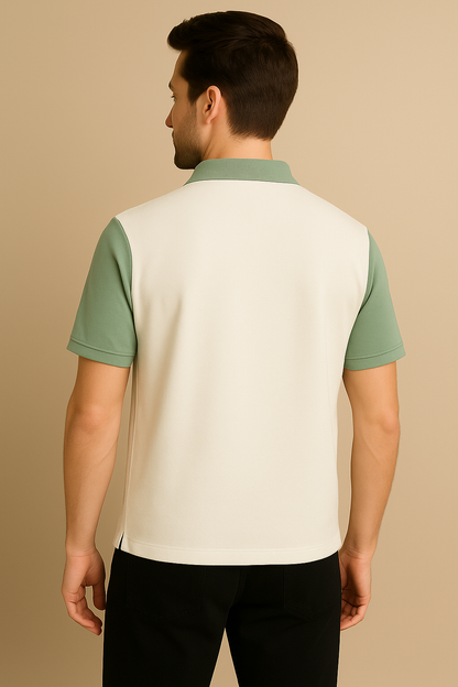 Green & Ivory Half-Zip Retro Polo